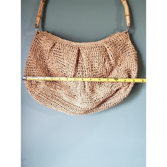 Woven Straw Purse Handbag Soft Side with Bamboo Handle Unbranded - Picture 3 of 11